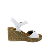Oh My Sandals 5459 Buckle Strap High Wedge Sandal - White