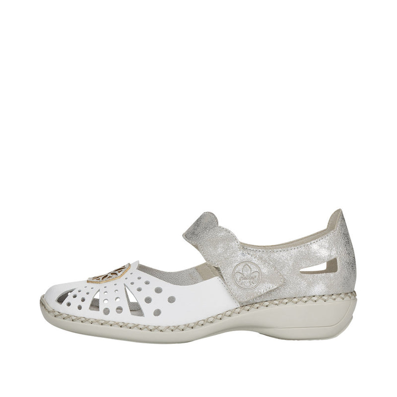 Rieker 41368-80 Velcro Shoe - White/Silver